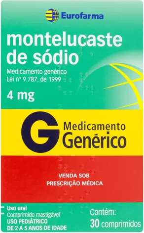 MONTELUCASTE SODIO 4MG CX 30 COMP MAST EUROFARMA