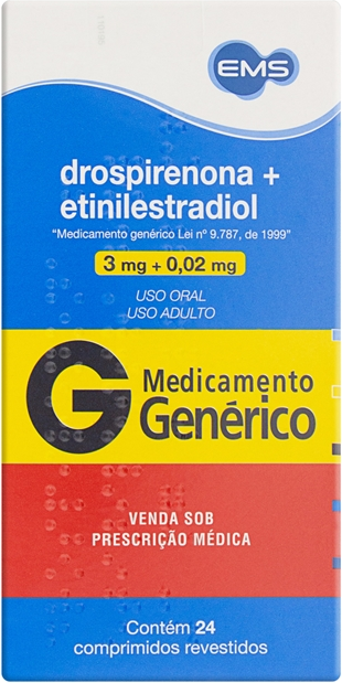 DROSPIRENONA+ETINIL 3MG+0,02MG CX 24+4 COMP EMS