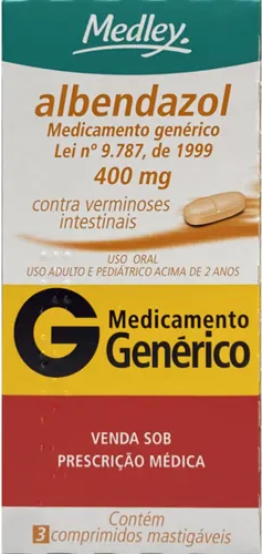 ALBENDAZOL 400MG CX 03 COMP MEDLEY