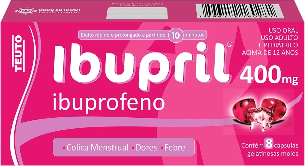 IBUPROFENO 400MG CX 08 CAPS  - IBUPRIL -  TEUTO