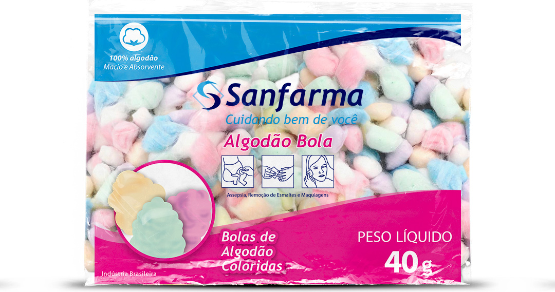 ALGODAO BOLA 40G COLORIDO SANFARMA