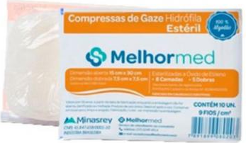 COMPRESSA DE GAZE HID. 9 FIOS C/10 UN ESTERIL MELHORMED