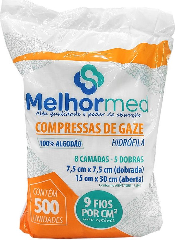 COMPRESSA DE GAZE HIDROFILA 9 FIOS C/500 UN MELHORMED