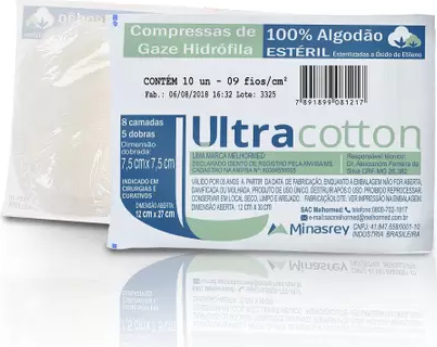 COMPRESSA DE GAZE 7,5X7,5 CM 13 FIOS C/20 UN ULTRACOTTON