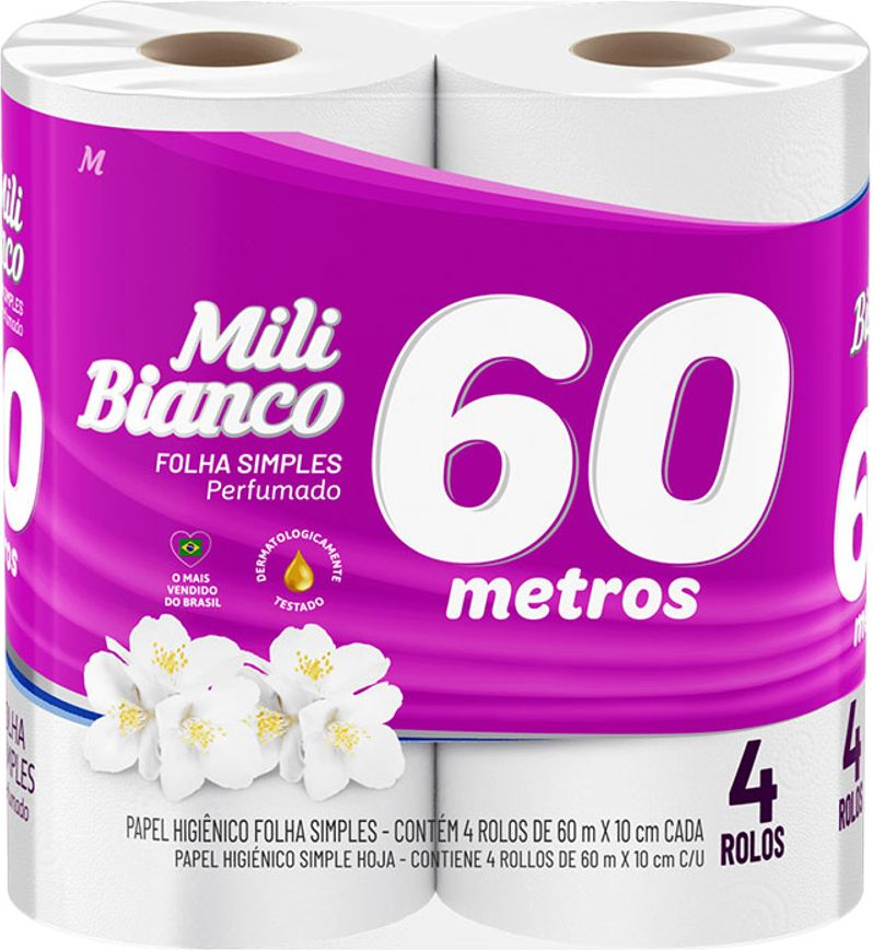 PAPEL HIG MILI F SIMPLES 60M FARDO 24X4 PERFUMADO