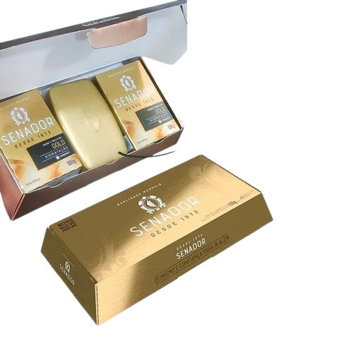 SAB SENADOR GOLD KIT COM 3 + SABONETEIRA 130GR