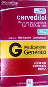 CARVEDILOL 25MG CX 30 COMP ACHE