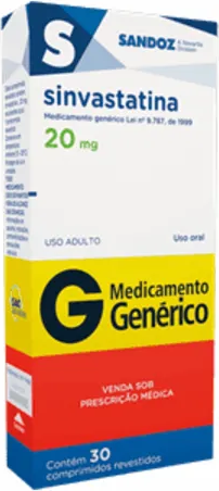 SINVASTATINA 20MG CX 20 30 COMP SANDOZ