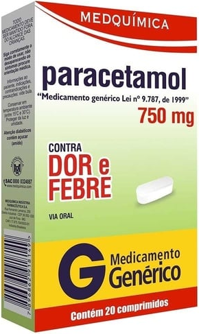 PARACETAMOL 750MG CX 20 COMP  MEDQUIMICA