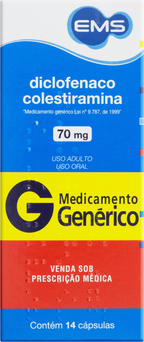 DICLOF COLESTIRAMINA 70MG CX 14 CAPS EMS