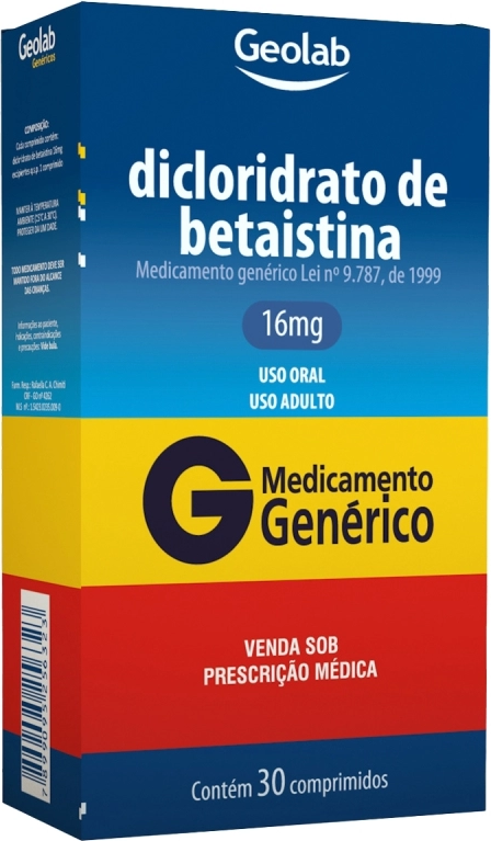 BETAISTINA 16MG CX 30 COMP GEOLAB