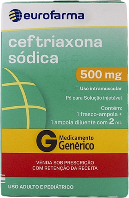 CEFTRIAXONA SODICA 500MG PO SOL INJ FA+DIL 2ML EUROFARMA