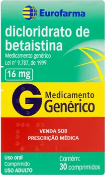 BETAISTINA 16MG CX 30 COMP EUROFARMA