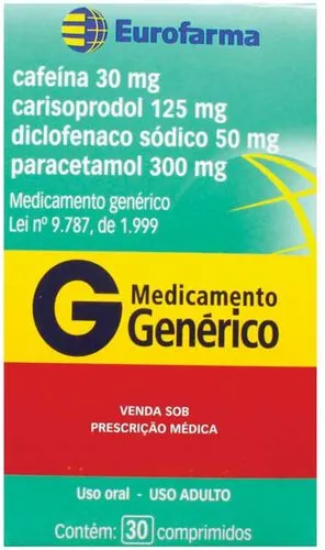 CARISOPRODOL+DICLOF. SODIO+PARACETAMOL+CAFEINA 125+50+300+30MG CX 30 COMP EUR
